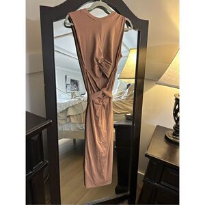 NEW Ribbed Sleeveless Crosscriss Cutout Ruched Bodycon Midi Dress Slit XL